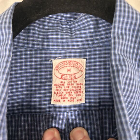 Brooks Brothers Dress Shirt Men's Medium Blue Plaid Button Up Long Sleeve Cotton - Picture 2 of 5